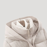 Women’s winter puffer jacket with hood and belt