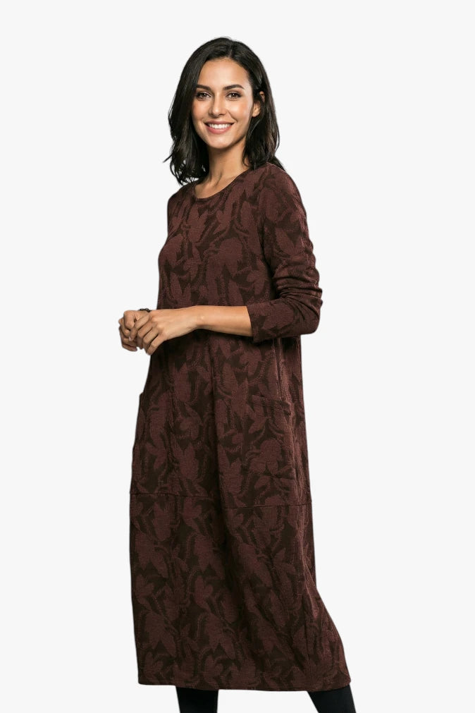 Women's Printed Dress with Long Sleeve | Midi
