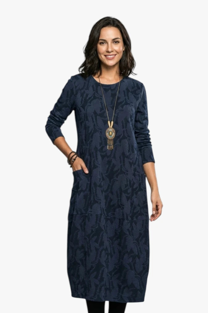 Women's Printed Dress with Long Sleeve | Midi
