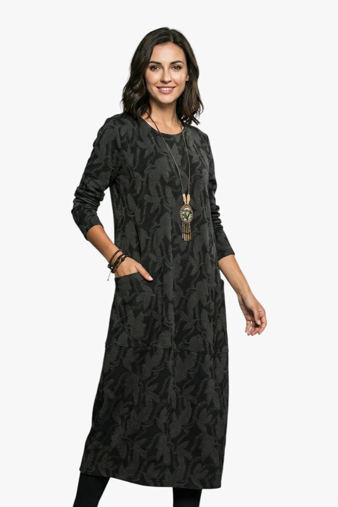 Women's Printed Dress with Long Sleeve | Midi
