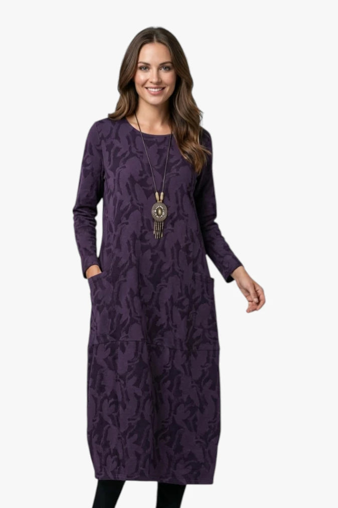Women's Printed Dress with Long Sleeve | Midi